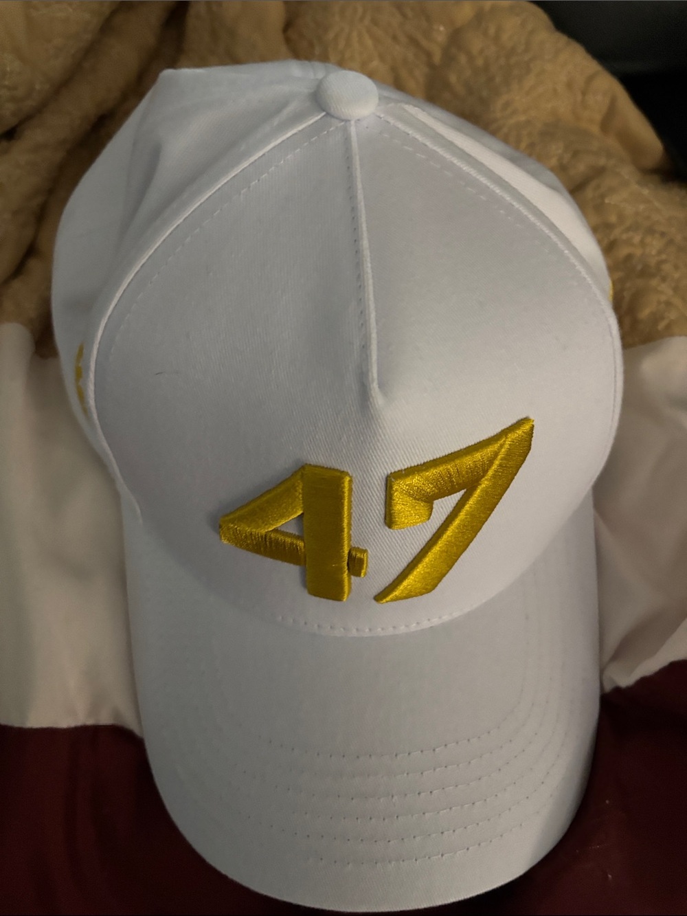 White Kids Baseball Cap with Gold '47 Embroidered Logo